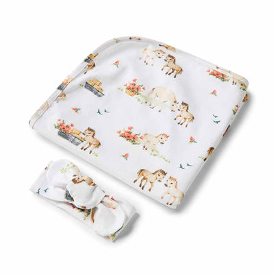 Snuggle Hunny Kids - Baby Jersey Organic Wrap & Topknot Set - Pony Pals