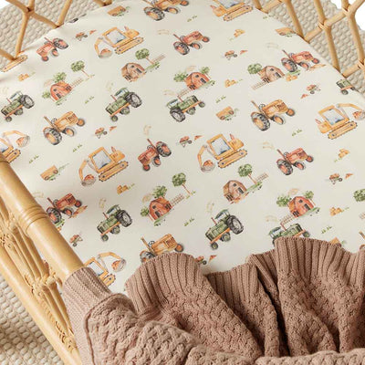 Snuggle Hunny Kids - Bassinet Sheet / Change Pad Cover - Diggers & Tractors