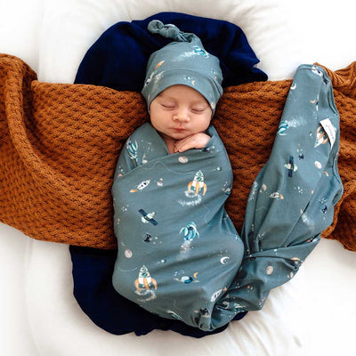 Snuggle Hunny Kids - Baby Jersey Wrap & Beanie Set - Rocket