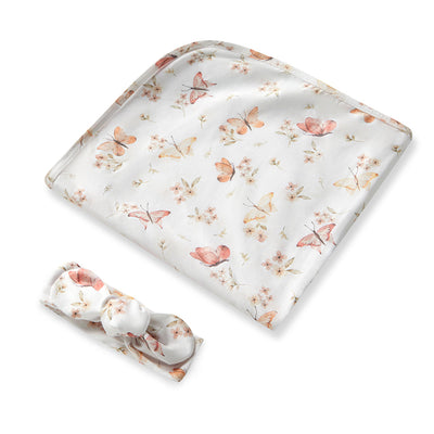 Snuggle Hunny Kids - Baby Jersey Wrap & Topknot Set - Butterfly